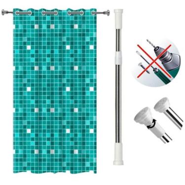 Imagem de Kit Cortina Box Banheiro com Ilhós + Varão Suporte Extensível 1,10M A 