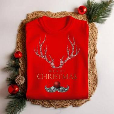 Imagem de Camiseta Unissex Natal Rena Brilhante Hena Festa Personalizada Estamp 