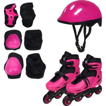 Imagem de Kit Patins Inline Radical com Luva, Capacete, Joelheira e Cotoveleira 