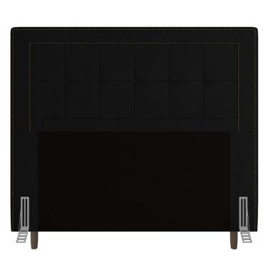 Imagem de Cabeceira Cama Box Casal Queen Size Luxor 160cm com Tachas e Frame Corano Preto - Desk Design