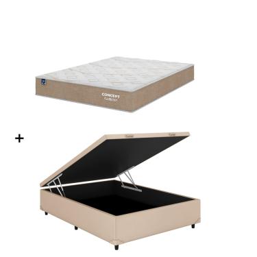 Imagem de Cama Box Baú Casal Bege Colchão Concept Dream Molas Ensacadas 138x188 - Plumatex