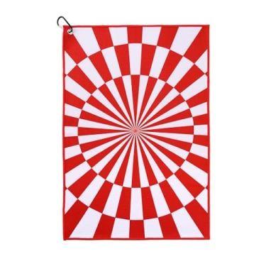 Imagem de ZEETY Toalha de golfe com mosquetão – Toalhas de golfe de microfibra com padrão caleidoscópio de 40,6 cm x 61 cm – Acessórios de golfe exclusivos e presentes de golfe para homens e mulheres (VERMELHO)