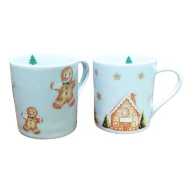 Imagem de Jogo 2 Canecas Porcelana 280ml Natal Decoração Charmosa Presentes Fim De Ano Mesa Posta Só Art's (Casinha Ginger)