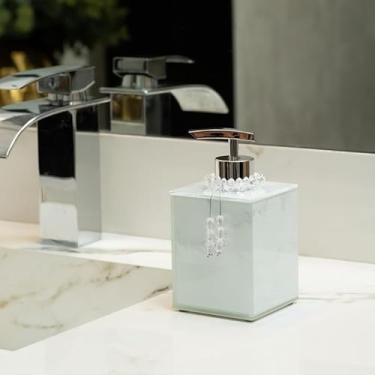 Imagem de Saboneteira Líquido 250ML Porta Sabonete Decorativo De Vidro EFEITO MÁRMORE Porta Álcool Gel Porta Sabonete Líquido (Branco e prata com enfeite,Unid)