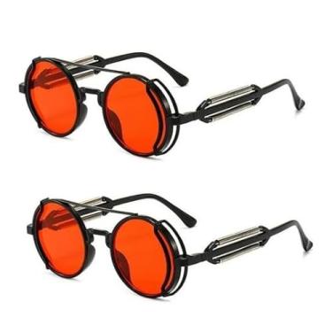 Imagem de Calsgkspray 2 peças de óculos de sol vermelho retrô steampunk estilo vintage óculos de sol redondo armação de metal circular óculos de sol unissex legal para presentes, óculos de sol e acessórios de