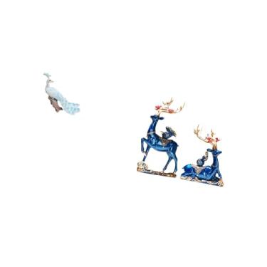 Imagem de Fenteer Coleção de Estatuetas de Resina de Pavão E Rena Majestosas, Ornamento de Estátua de Arte Animal Elegante para Decoração de Mesa, Jardim, Quintal E Lar