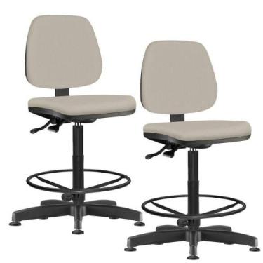 Imagem de Kit 02 Cadeiras Caixa Alta Giratória Job L02 Suede Bege - LYAM DECOR
