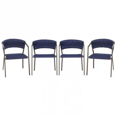 Imagem de 4 Cadeiras Atenas Alumínio Tricô Náutico P/ Cozinha Trama Azul