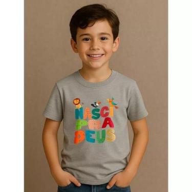 Imagem de Camisa Infantil Camiseta Alegre Feliz Gospel Cristã Eu Nasci pra Deus 