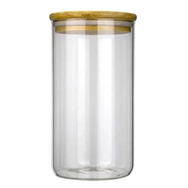 Imagem de Pote De Vidro Circular Hermético Multiuso Com Tampa De Bambu 1200ml