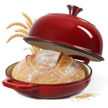 Imagem de Forno holandês de 4,5 litros para assar pão, forno de ferro fundido para fermento, forno holandês esmaltado com tampa, panela de pão antiaderente resistente, vermelho