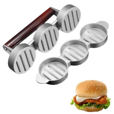 Imagem de Gyinere Prensa de hambúrguer de salsicha, mini prensa de hambúrguer (três moldes de 6,64 cm) pequena máquina de hambúrguer de forma redonda para mini hambúrguer, churrasco, piquenique, acampamento
