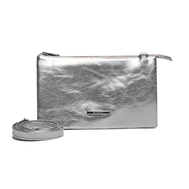 Imagem de Bolsa Feminina Transversal Tiracolo Divisorias Pequena Couro Sifra (PRATA)