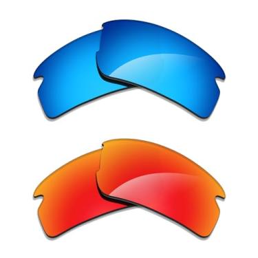 Imagem de Alphax 2 pares de lentes polarizadas de substituição para óculos de sol Oakley Flak XXS OJ9008 - Azul + Vermelho