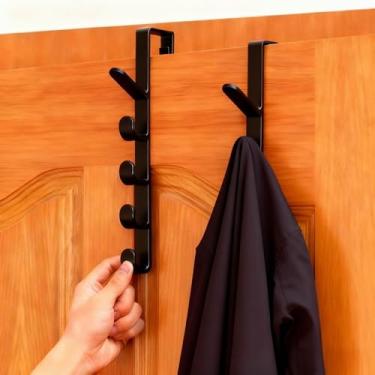 Imagem de Cabide de fácil instalação sobre a porta – ganchos antiderrapantes de plástico para bolsas, bolsas e organização doméstica - preto
