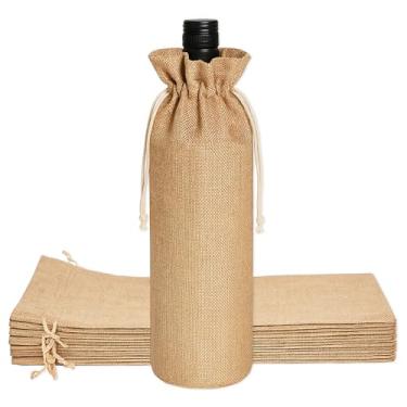 Imagem de Mandala Crafts Bolsa de Presente de Vinho, Capa de Garrafa de Juta com Cordão para Degustação Cega, Festa, Feriado, Casamento; 12 Pacotes, Elegant Cream, 6x14 Inch
