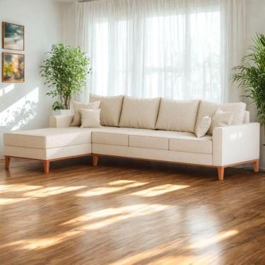 Imagem de Sofá 4 Lugares Beny Com Chaise Esquerdo Suede Bege