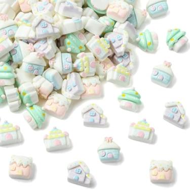 Imagem de Ipotkitt 100 peças de mini cabochão de resina de cor aleatória desenho animado bonito castelo forma de casa pingentes de geleca plana para artesanato faça você mesmo, joias, capa de telefone, brincos