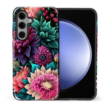 Imagem de Capa compatível com Samsung Galaxy S23 FE, capa rígida híbrida de policarbonato de 2 camadas + capa protetora de silicone, capa de flor retrô resistente a arranhões à prova de choque para Samsung