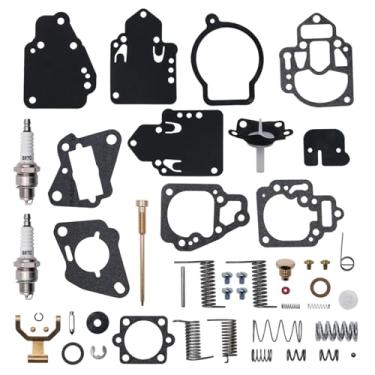 Imagem de 1395-8237072 Kit de reparo de carburador compatível com motor de popa Mercury e Mariner de 2 tempos de 10-25hp com 2 peças de velas de ignição