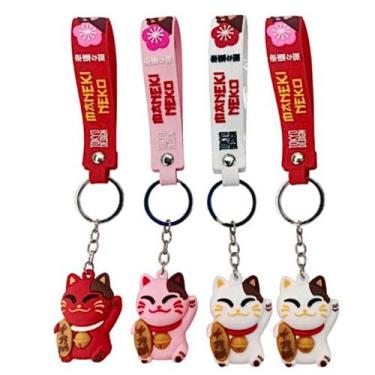 Imagem de Kit 10 Chaveiro Gato Da Sorte Maneki Neko Com Alça Mosquetão - TOYKO
