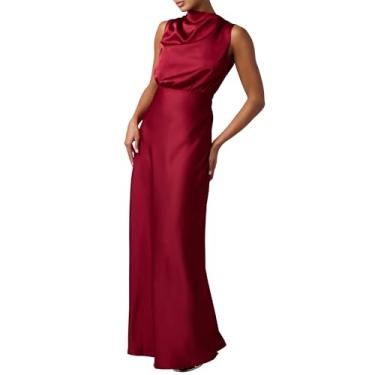 Imagem de Lulus Vestido maxi de cetim Ada feminino, Borgonha, PP