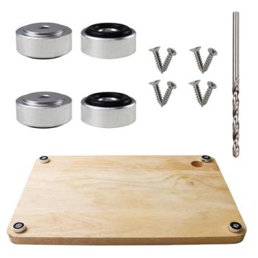 Imagem de Nihfien Pés de metal com parafusos, bloco de açougueiro de 2 x 0,36 cm, almofadas antiderrapantes para madeira, tábua de corte de bambu (conjunto de 4), prata