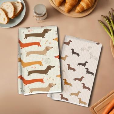 Imagem de 2 peças de toalhas de cozinha fofas de dachshund, presentes de dachshund, toalha de prato para cozinha, toalha de chá, presentes de cachorro Weiner para mulheres, toalha de secagem de 35 x 61 cm