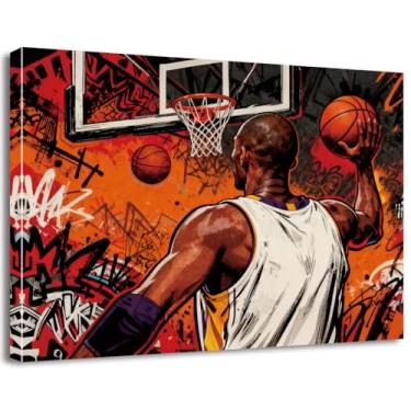 Imagem de Tela de arte de parede de basquete motivacional grafite, emoldurada 30 x 40 cm, vibrante decoração esportiva moderna para sala de jogos, quarto, caverna masculina