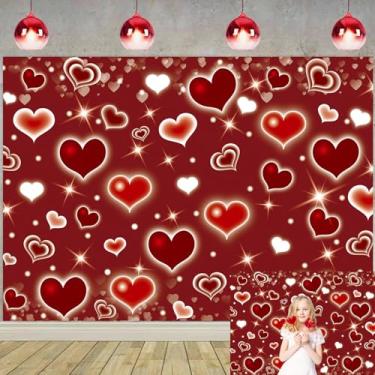 Imagem de Fundo de festa de coração vermelho início dos anos 2000 fundo fotográfico anos 90 decoração de festa de aniversário retrô dia dos namorados banner de selfie romântico vermelho, 18 x 1,5 m: 213 x 152