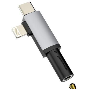 Imagem de Cabo adaptador auxiliar para USB C Lightning para iPhone 17 16 15 14 13 Pro Max (2 em 1) 3,5 mm para fone de ouvido Apple Audio Dongle porta fêmea compatível com Samsung para iPad, plugue macho