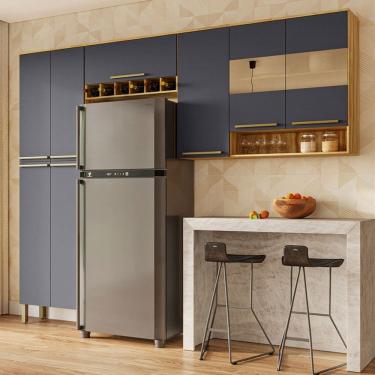 Imagem de Armário de Cozinha Modulada 8 Portas Xangai 100% Mdf com Vidro Reflecta Amêndoa/Cinza - Pnr Móveis