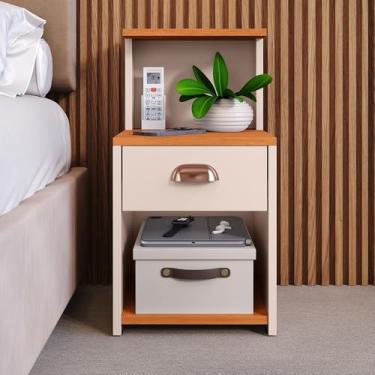 Imagem de Cama com cabeceira dupla com gaveta e nicho - Montagem fácil 30×33×68 cm(CLEO - OFF/CINAMOMO)