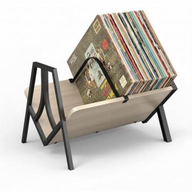 Imagem de ZEXVIDA Rack de armazenamento de discos de vinil para 50 LPs, suporte de álbum de vinil resistente com alças, suporte de discos, organizador multiuso
