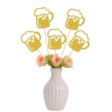 Imagem de Bastões de mesa de centro de caneca de cerveja - Cheers & Beers Festival, festas de fim de ano - Cheers Birthday Retirement Wedding Engagement Baby Shower Decorações de mesa - Glitter 12 peças