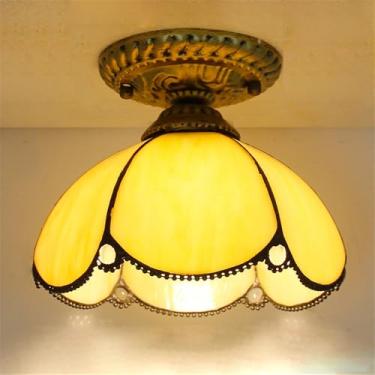 Imagem de Luminária de teto contemporânea LED estilo retrô americano para sala de estar, restaurante, quarto, casa de campo, hotel, corredor, café, bar, decoração em vidro colorido (Estilo 13)