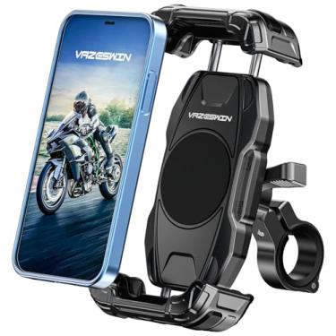 Imagem de VAZESWIN Suporte de telefone para motocicleta [trava segura] Operação com uma mão Suporte para celular de motocicleta, braçadeira de guidão de scooter de bicicleta, suporte de telefone de bicicleta