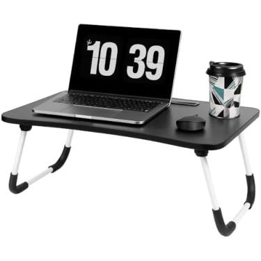 Imagem de Mesa Portátil Dobrável para Notebook com Pés Metálicos Emborrachados Ideal para Cama, Sofá, Estudo e Home Office Suporte Durável e Ergonômico (Preto)