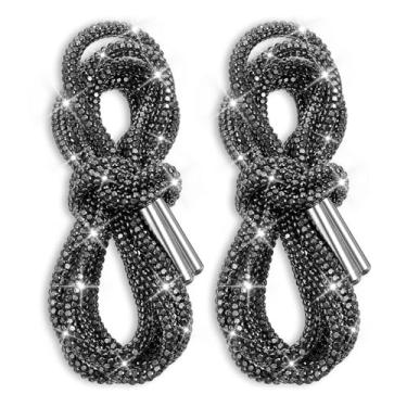 Imagem de guduling 2 peças de cadarços de strass para sapatos, renda preta com strass para tênis, cadarços de strass com glitter, cordão de substituição para calças de moletom com capuz de cristal