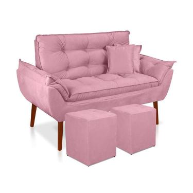 Imagem de Kit 01 Namoradeira Opala 02 Puff Quadrado 02 Almofadas Rosa Bebê