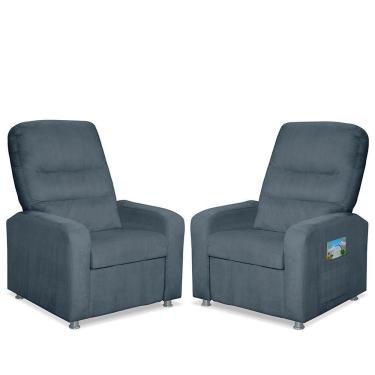Imagem de Kit 02 Poltrona Do Papai Reclinável Confortável Suede Azul Turquesa