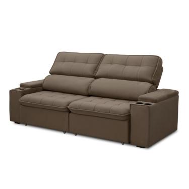 Imagem de Sofá 2,1M Retrátil Reclinável Veludo Ferguile Genebra Marrom