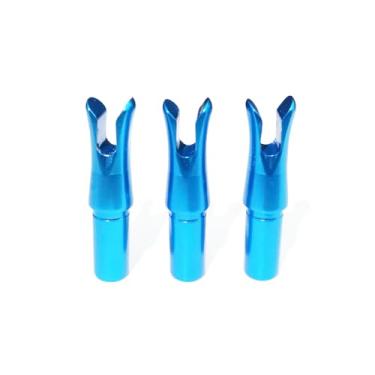 Imagem de SHARROW 12 peças de Nocks de flecha de liga de alumínio para tiro com arco e flecha de 0,6 cm de diâmetro interno para prática de tiro de velocidade do eixo de flecha (azul)