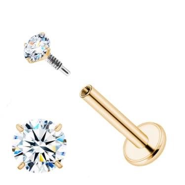 Imagem de Brinco de moissanite 16G 18G Cor D Claridade VVS1, Brincos de titânio G23 com rosca interna, joia de piercing preto prateado para cartilagem de concha Tragus Helix, pino de nariz hipoalergênico para