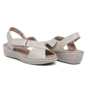 Imagem de Sandalia Feminina Ortopedica Anti Stres Tamanco Salto Baixo Conforto Anabela Em Couro Legítimo-Feminino