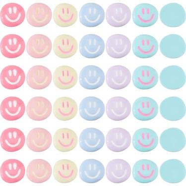 Imagem de DICOSMETIC 60 peças, 6 cores, lindo rosto sorridente, cabochão de resina, carinha feliz, cabochão de resina, contas sem orifícios, pingentes de geleca plana para decoração de joias DIY