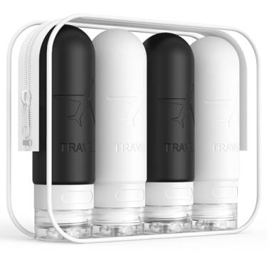 Imagem de ME.FAN Garrafas de viagem para artigos de higiene pessoal, recipientes de 85 g aprovados pela TSA, garrafa dividida portátil espremível de silicone, acessórios de viagem para condicionador, xampu