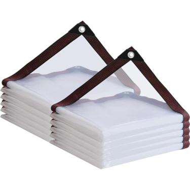 Imagem de Lonas transparentes com ilhós 1,2 x 1,8 m - 2 peças, capa de lona resistente à prova d'água, lona de vinil de PVC transparente para ambientes externos, plantas, jardim, galinheiro, pátio, areia de