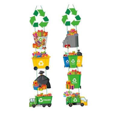 Imagem de Esquirla Faixa decorativa de caminhão de lixo para festa, enfeite de reciclagem, faixa para pendurar na porta para chá de bebê com tema de reciclagem, para