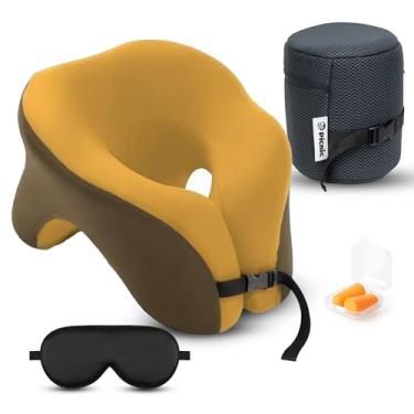 Imagem de Picnic Almofada de pescoço para viagens | Almofada de viagem 100% pura de espuma viscoelástica para aviões, carro e escritório | Suporte ergonômico com fecho ajustável, máscara para os olhos e bolsa